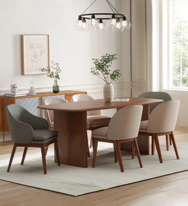 Solid Wood 6 Seater Dining Set In Walnut Finish