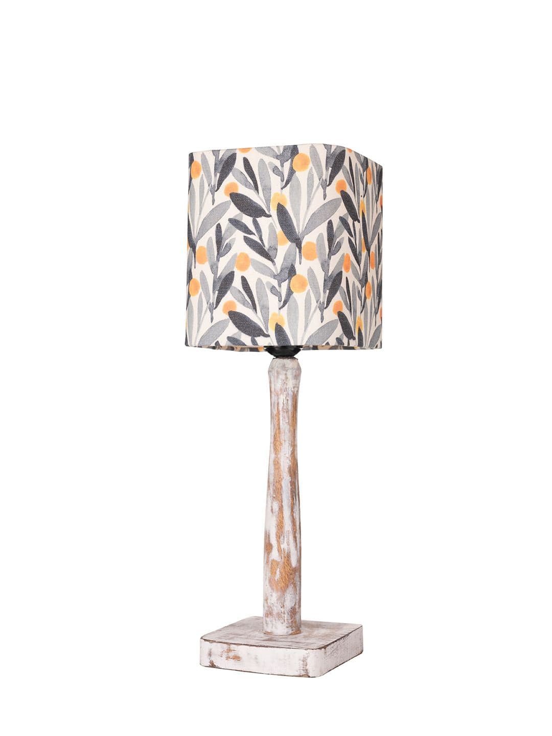 Curve Distress white Lamp with Yellow Leaves shade