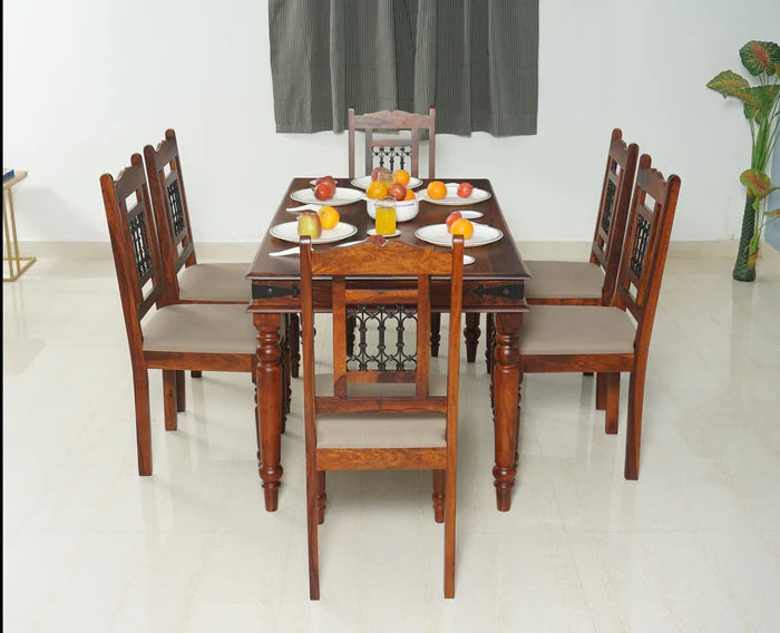 Rapier  Sheesham Wood 6 Seater Dining Table Set with 6 Chair for Dining Room