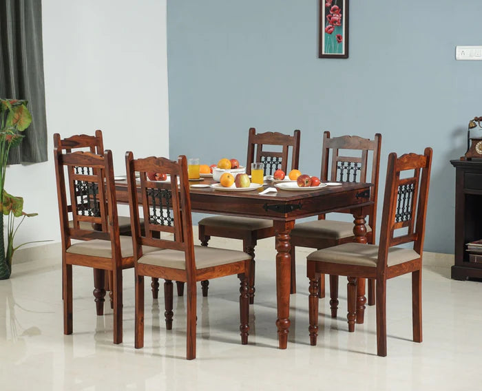 Rapier  Sheesham Wood 6 Seater Dining Table Set with 6 Chair for Dining Room