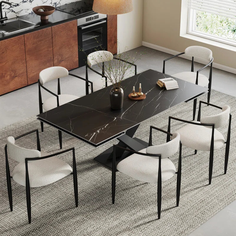 Extendable Sintered Stone Dining Table with 8 Fabric Chairs Dining Set