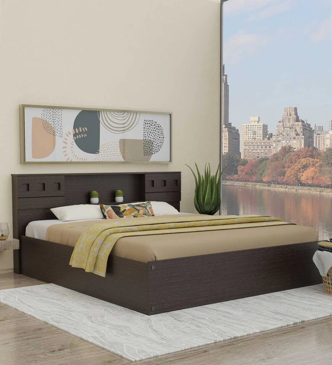 King Size Bed With Box & 1 Bedside Table In Wenge Finish