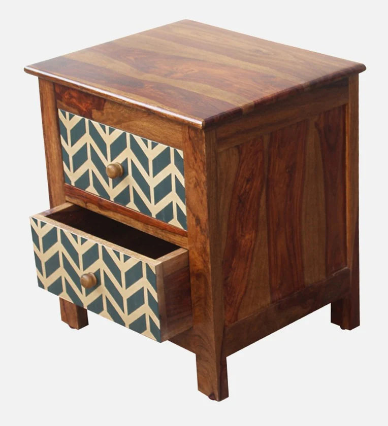 Sheesham Wood Bedside Table in Teak Finish with Drawers