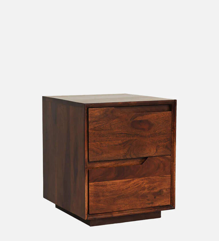 Solid Wood Bedside Table With Drawers in Walnut Finish