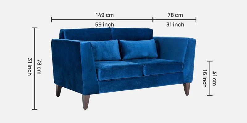 Velvet 2 Seater Sofa in Blue Colour