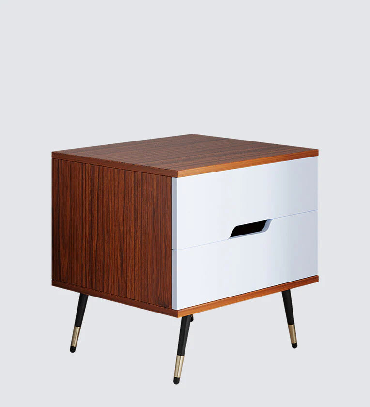 Bedside Table in Natural Teak & Cold White Finish