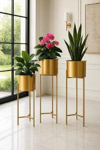 Living Room Metal Planter For Indoor Kiving Planter Pot Inclued  (Set of 3 ) Planter Pot