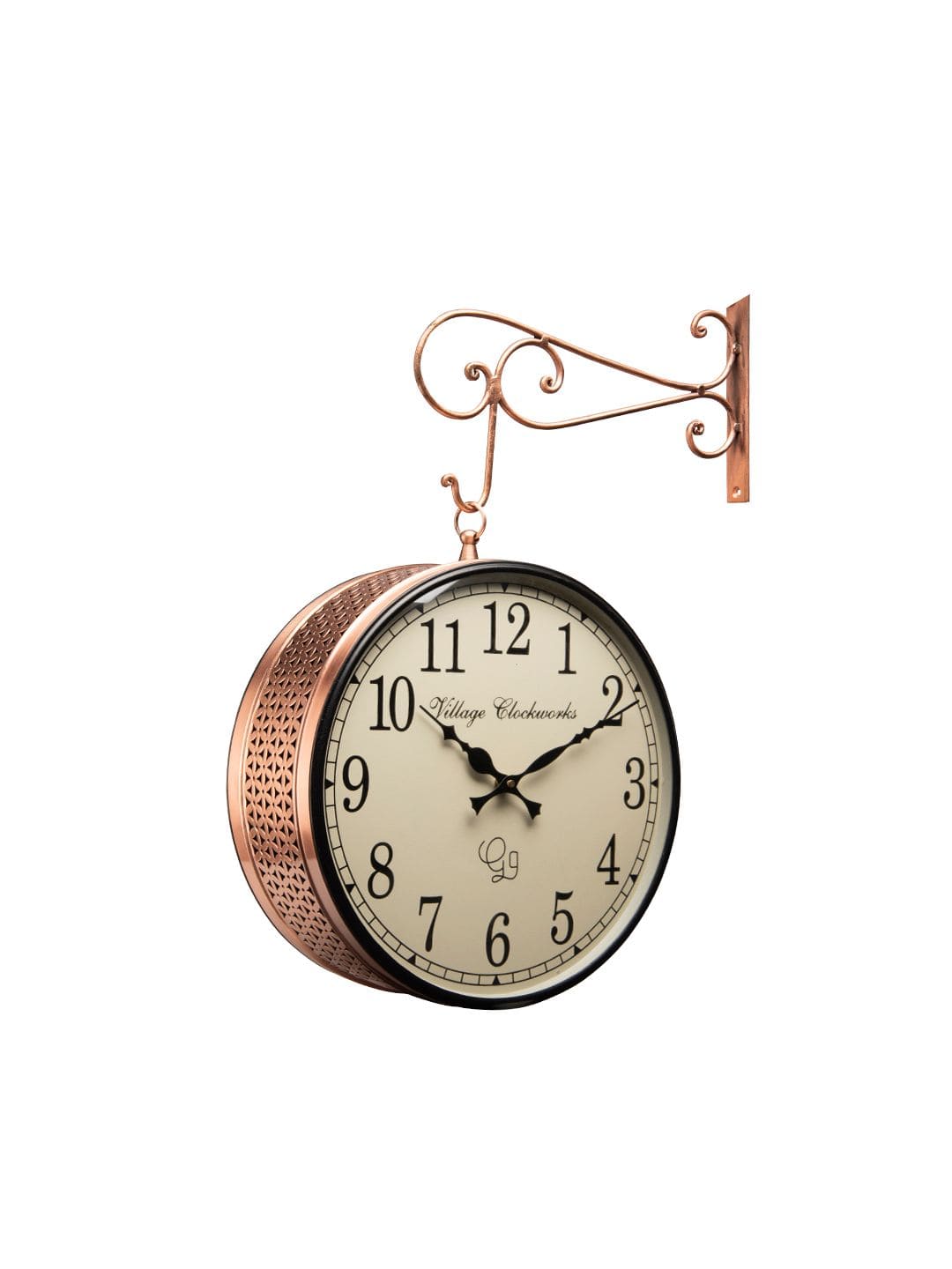 Double Sided Copper Jali Station Wall Clock 12 Inches