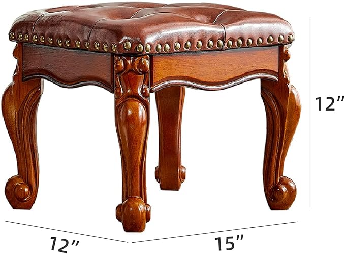 Small Foot Stool with Fiber Leather Wooden Foot Rest Upholstered Footrest for Living Room Bedroom
