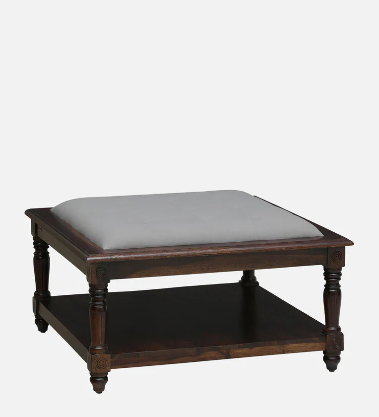 Sheesham Wood Coffee Table In Provincial Teak With Upholstered Top