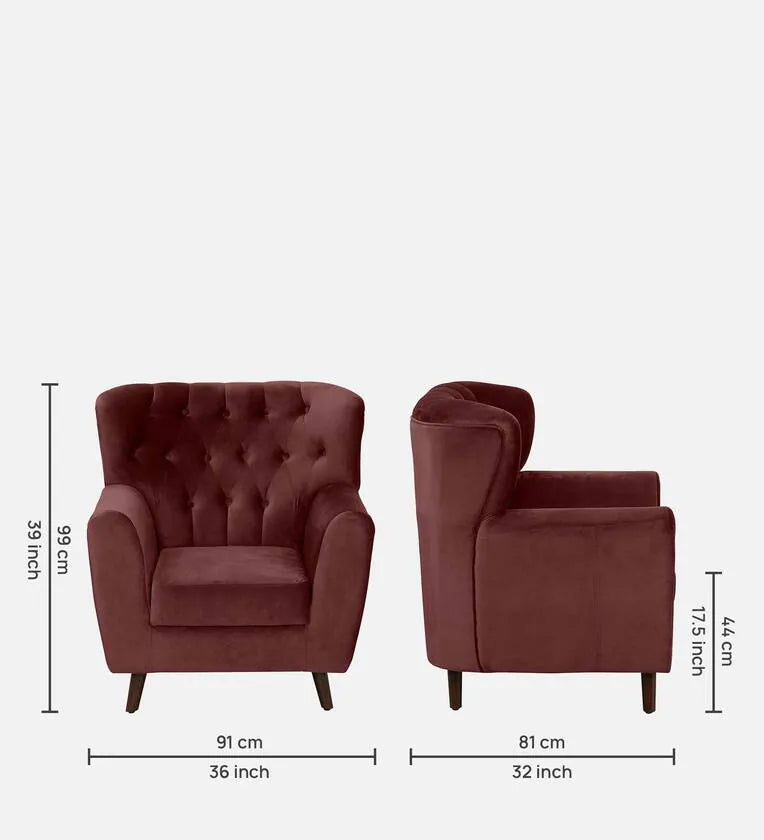 Velvet 1 Seater Sofa In Wine Red Colour