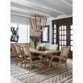 6 seater Pedestal Dining Set with Natural Wood Grain & Cream-Colored Finish