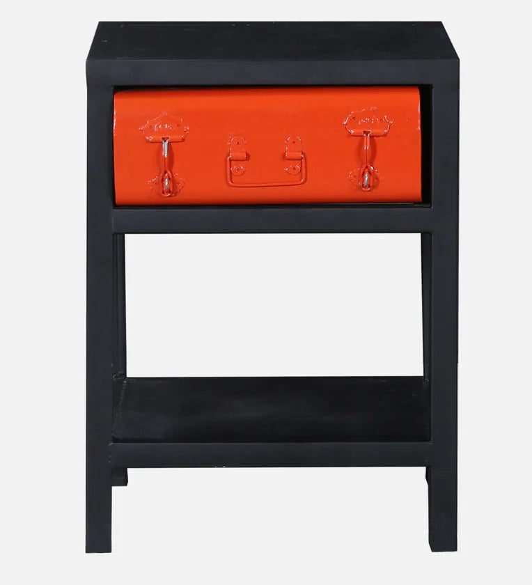 Metal Bedside Table In Dual Tone Finish With Drawer