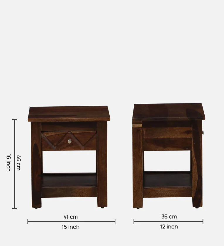 Sheesham Wood Bedside Table in Scratch Resistant Provincial Teak Finish With Drawer