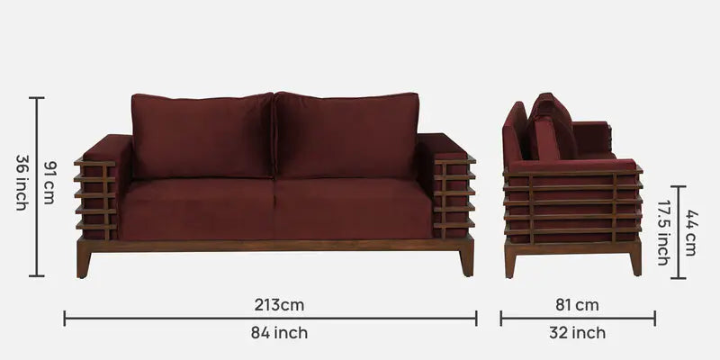 Solid Wood 3 Seater Sofa In Wine Red Colour