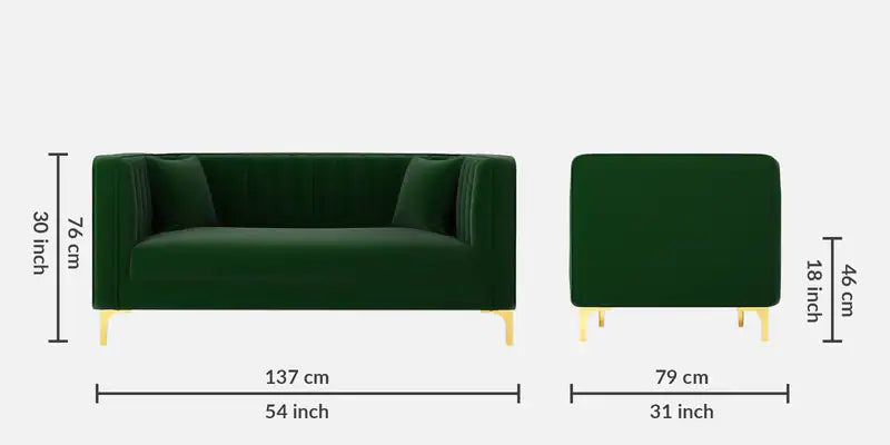 Velvet 2 Seater Sofa Green Colour