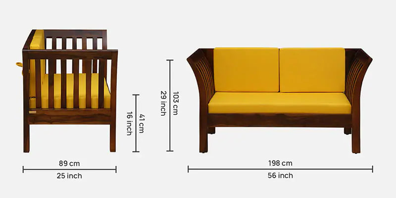 Sheesham Wood 2 Seater Sofa in Scratch Resistant Honey Oak Finish