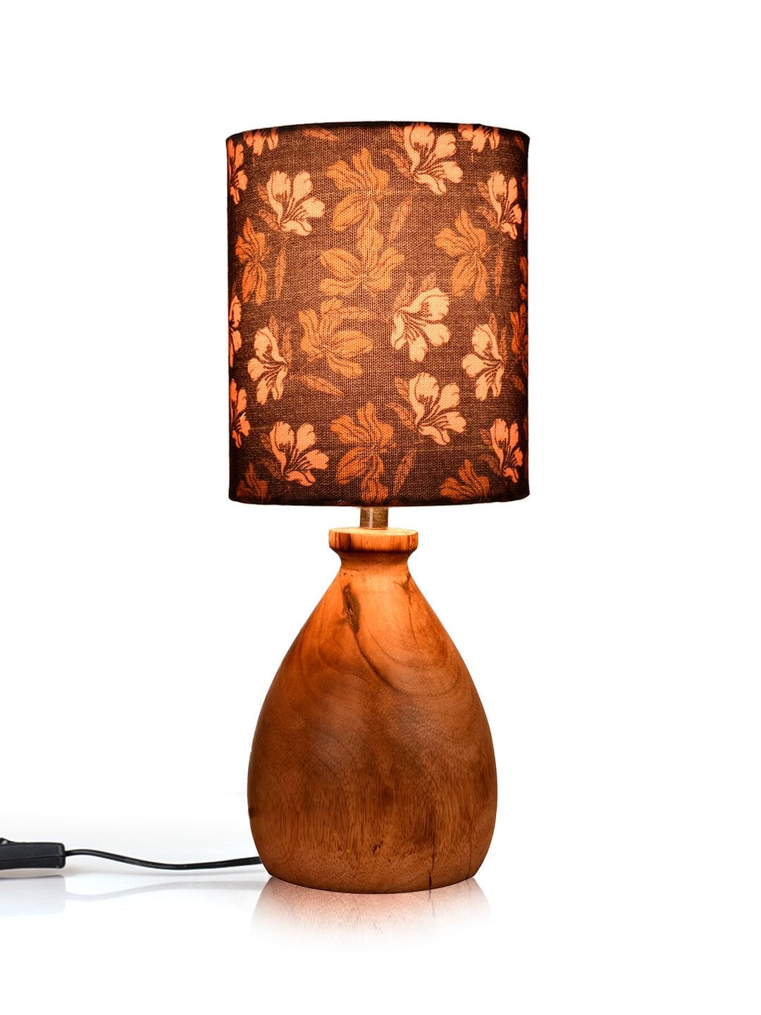 Wooden Dome Table Lamp Black Floral Shade