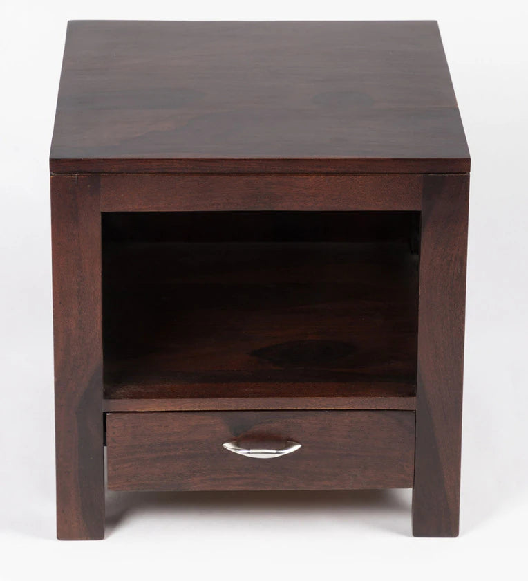 Sheesham Wood Bedside Table in Walnut Finish with Drawer