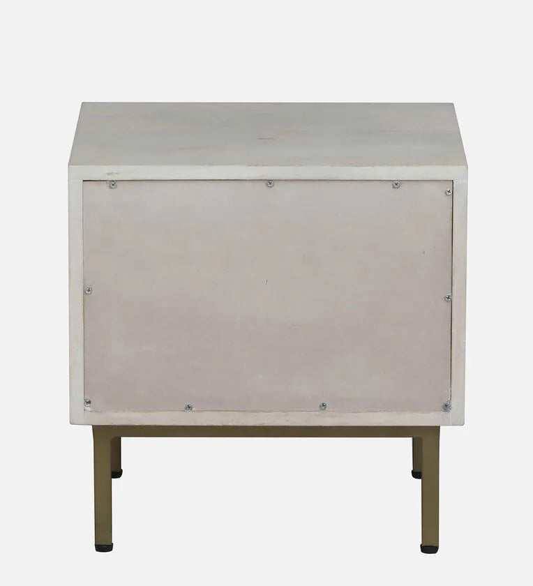 Solid Wood Bedside Table In Whitewash Finish With Drawer