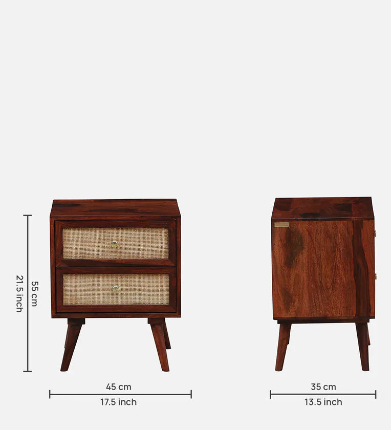 Sheesham Wood Two Drawer Bedside Table In Scratch Resistant Honey Oak Finish
