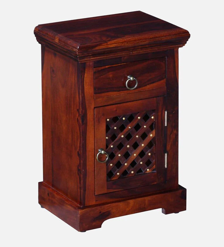 Sheesham Wood Lhs Bedside Table In Scratch Resistant Honey Oak Finish With Drawers