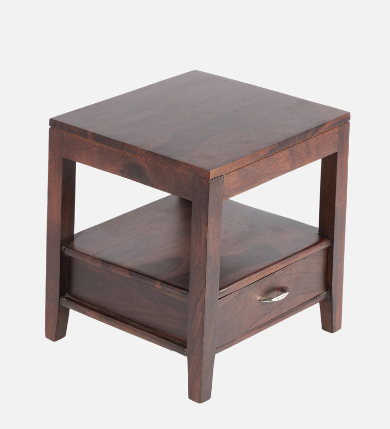 One Sheesham Wood Bedside Table in Walnut Finish with Drawer