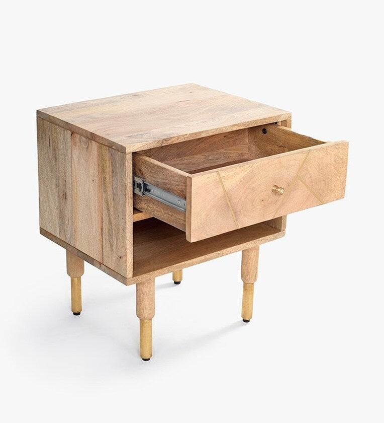 Solid Wood Bedside Table In Natural Finish