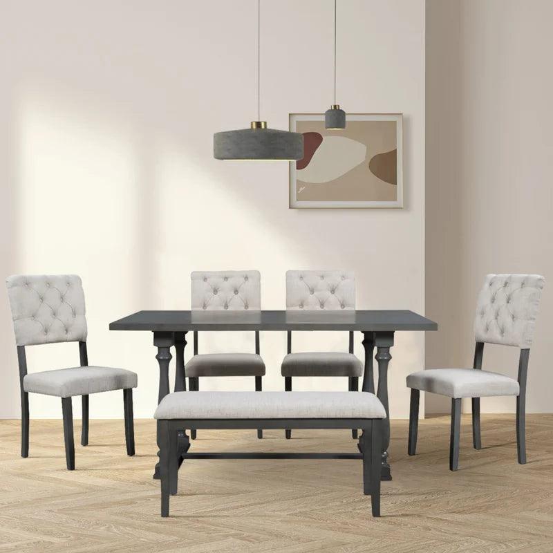 6 - Piece Solid Wood Trestle Dining Set - Ouch Cart 