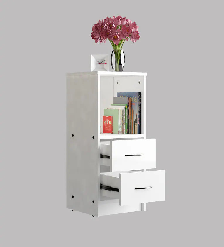 Bedside Table in White Colour With Drawers