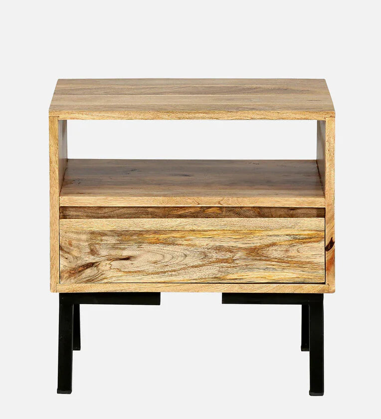 Solid Wood Bedside Table In Scratch Resistant Natural Finish With Drawer