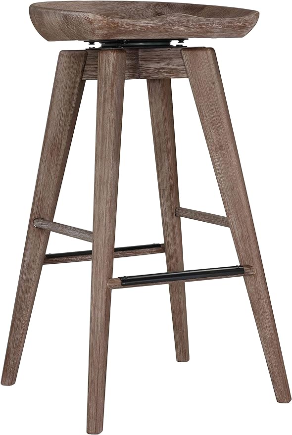 Home Tiwi Backless Swivel Barstool in Solid Wood, 29" Whitewash Gray