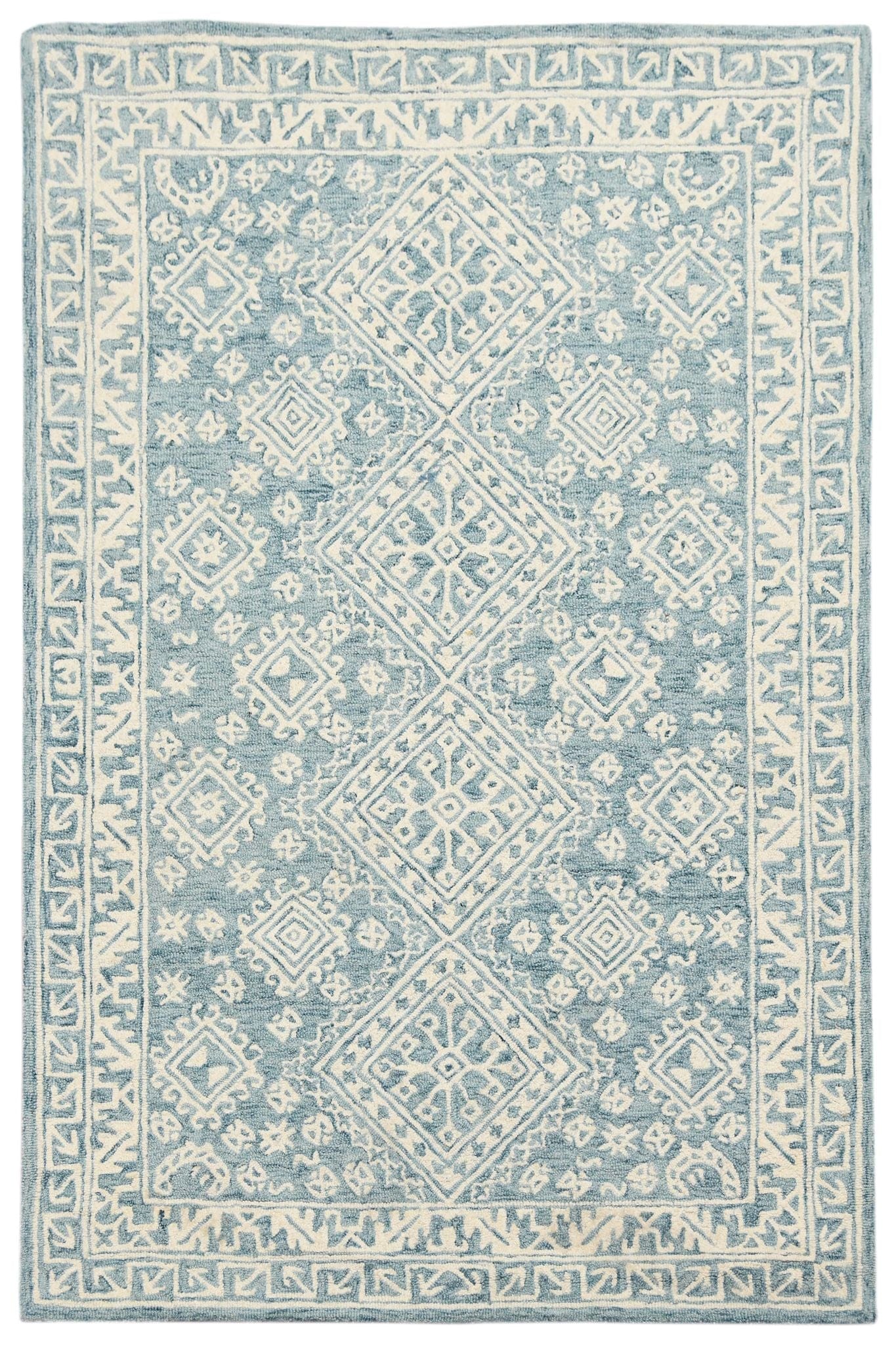 Teal Blaze Wool Boston 4x6 Feet  Hand-Tufted Carpet - Rug