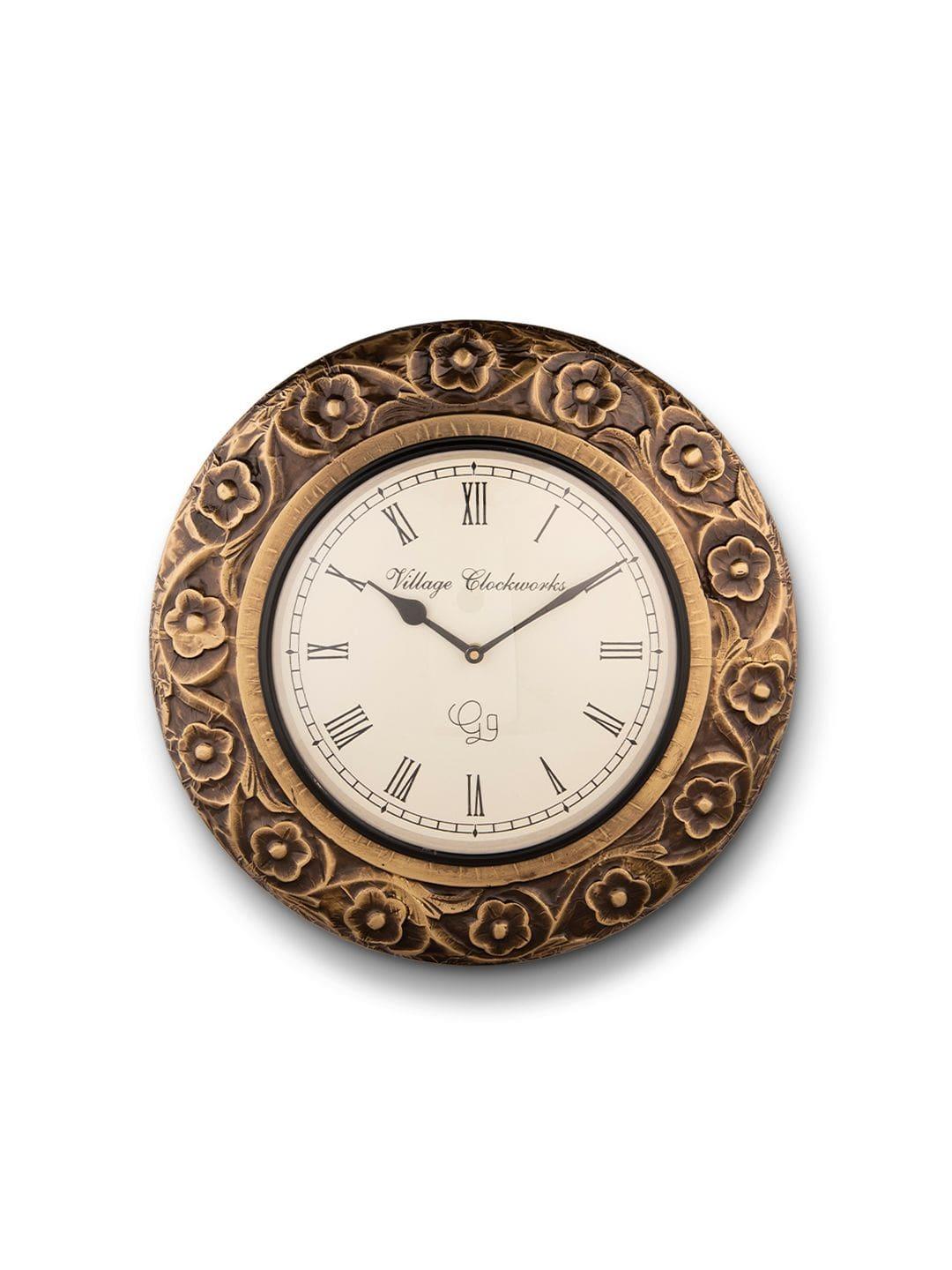 Round Flower Embossed Brass 16 Inches Wall Clock - Ouch Cart 