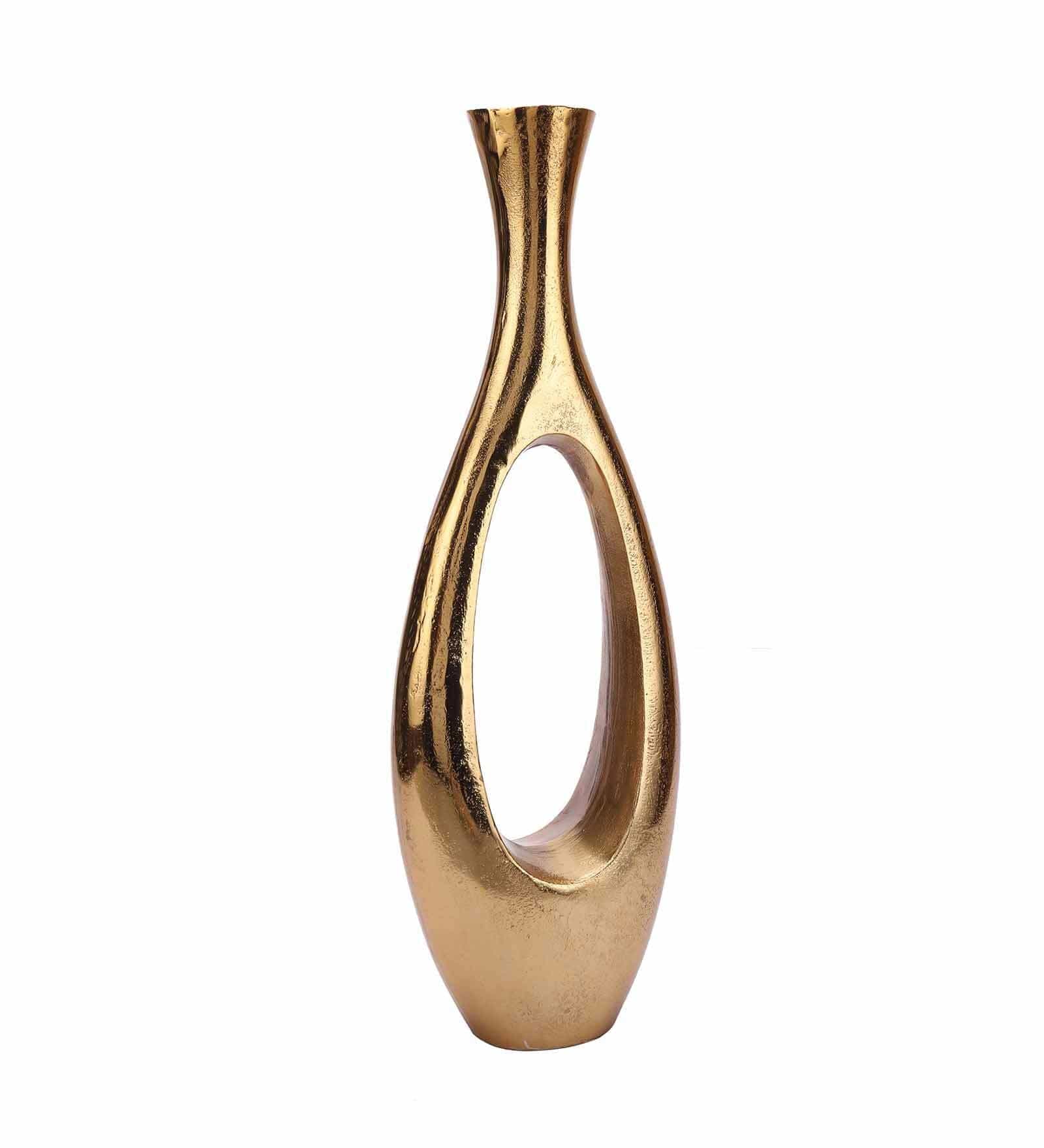 Oblong Raw Gold Tone (Small) Aluminium Floor Vase,