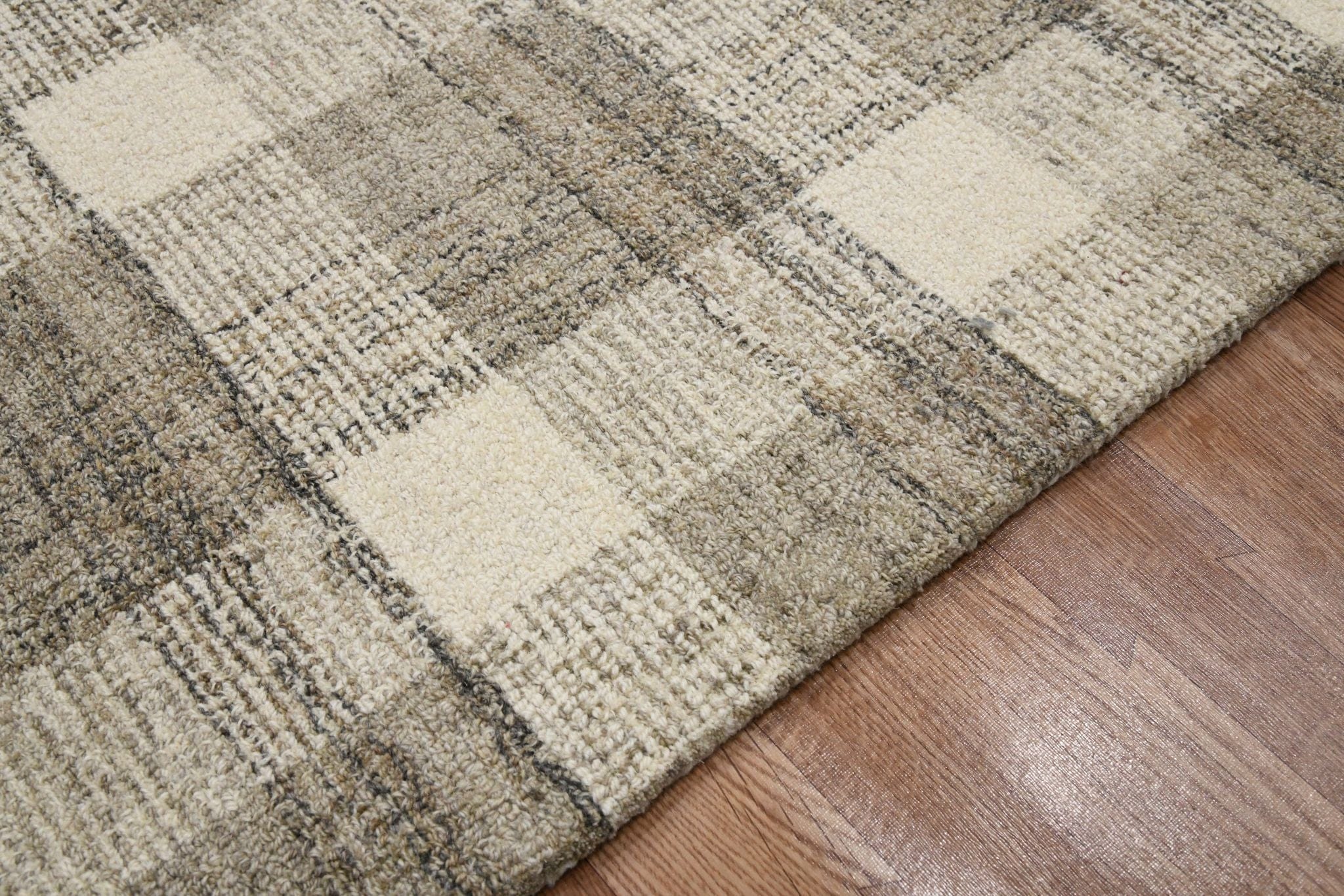 Sand Wool Tartan 8 X 10 Feet Hand-Tufted Carpet Checked Rug