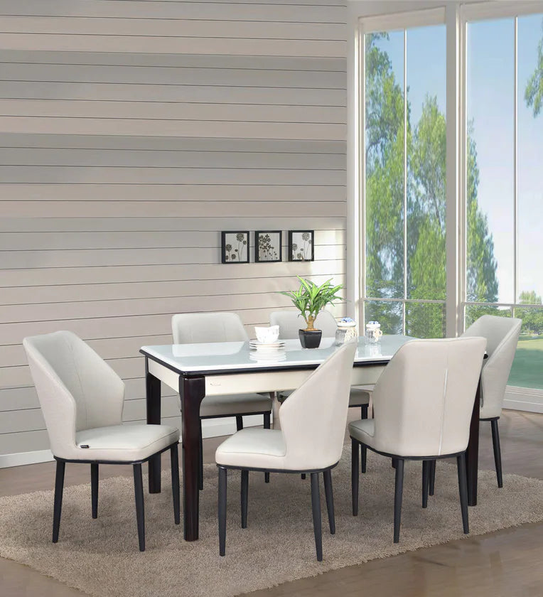Marble 6 Seater Dining Set in White & Black Colour