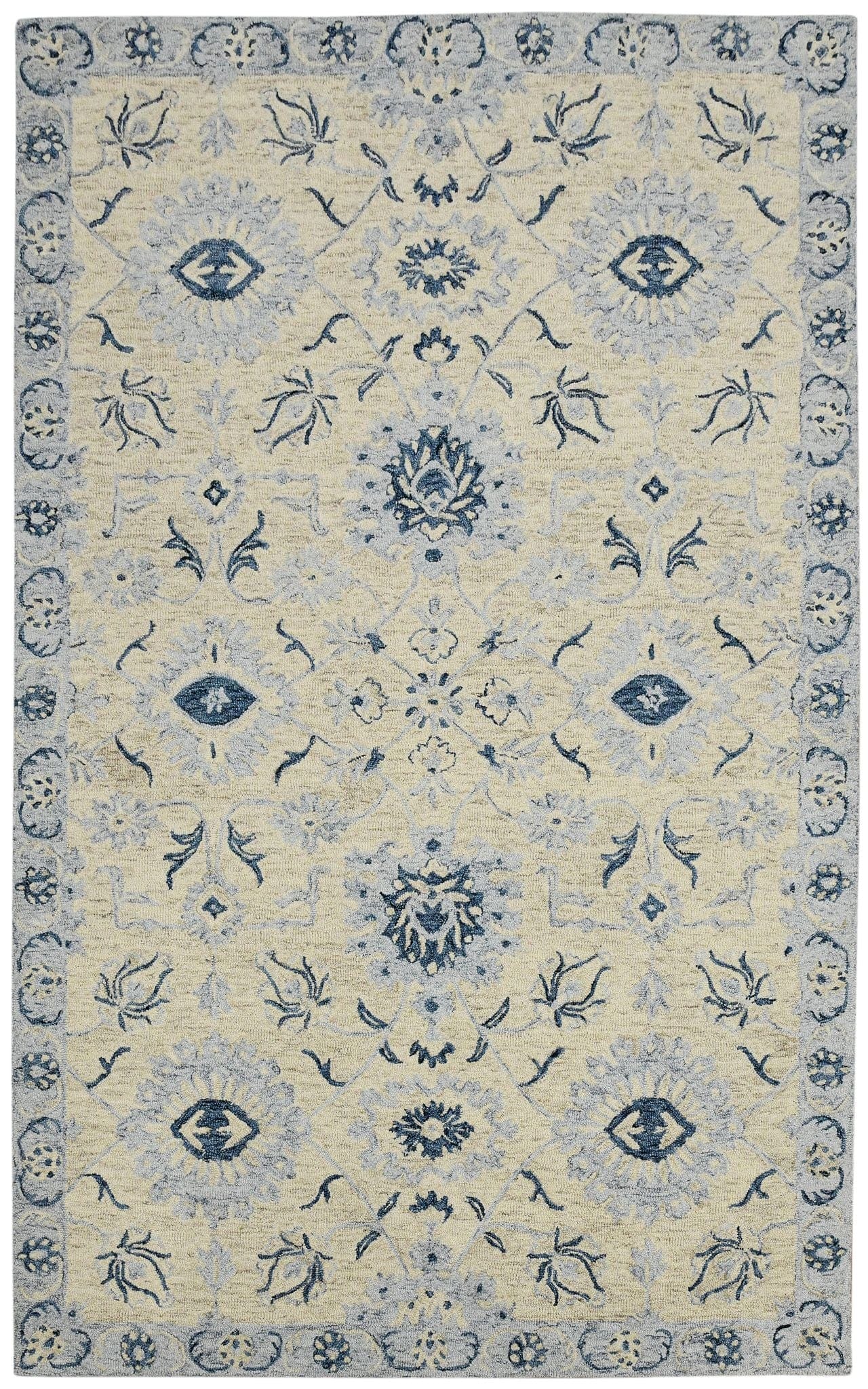 Light Blue Wool Romania 5x8 Feet  Hand-Tufted Carpet - Rug