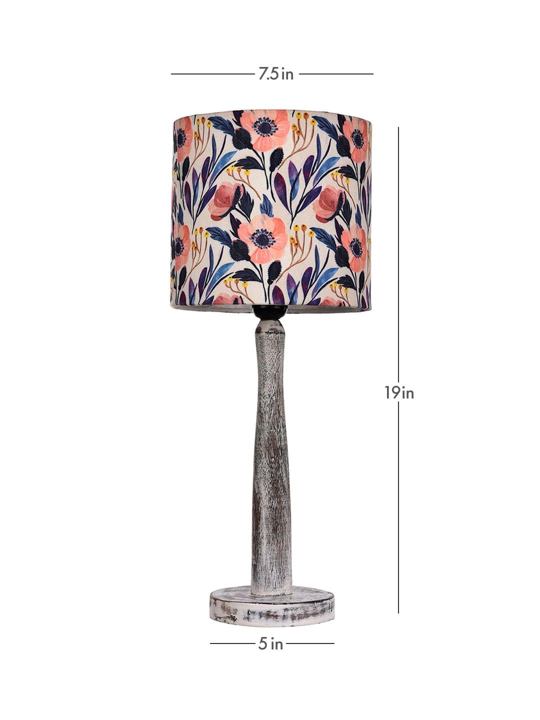 Distress White Wooden Lamp with Pink Floral Shade