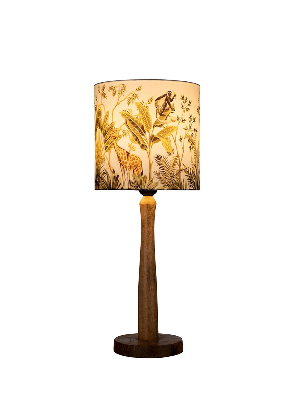 Wooden Brown Lamp with Jungle Print Shade