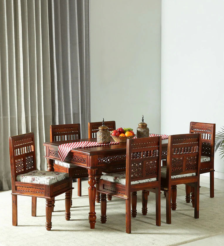 Sheesham Wood 6 Seater Dining Set In Scratch Resistant Honey Oak Finish
