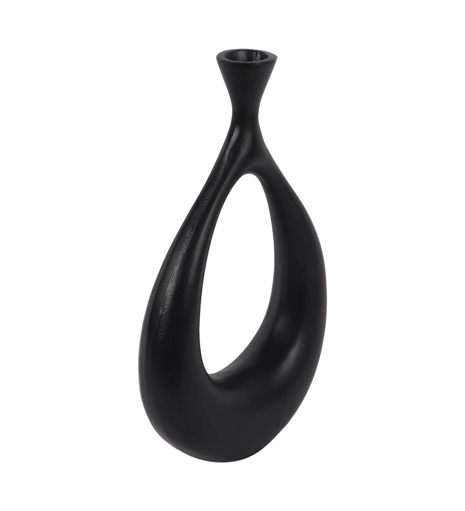 Raw Black Pendo Aluminium Oblong Table Vase In Raw Finish,