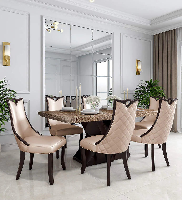 Marble 6 Seater Dining Sets In Brown & Gold Finish