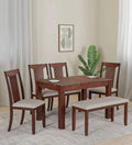 Solid Wood 6 Seater Dining Set In Brown Finish With Bench