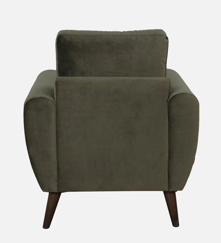 Velvet 1 Seater Sofa In Dark Olive Colour