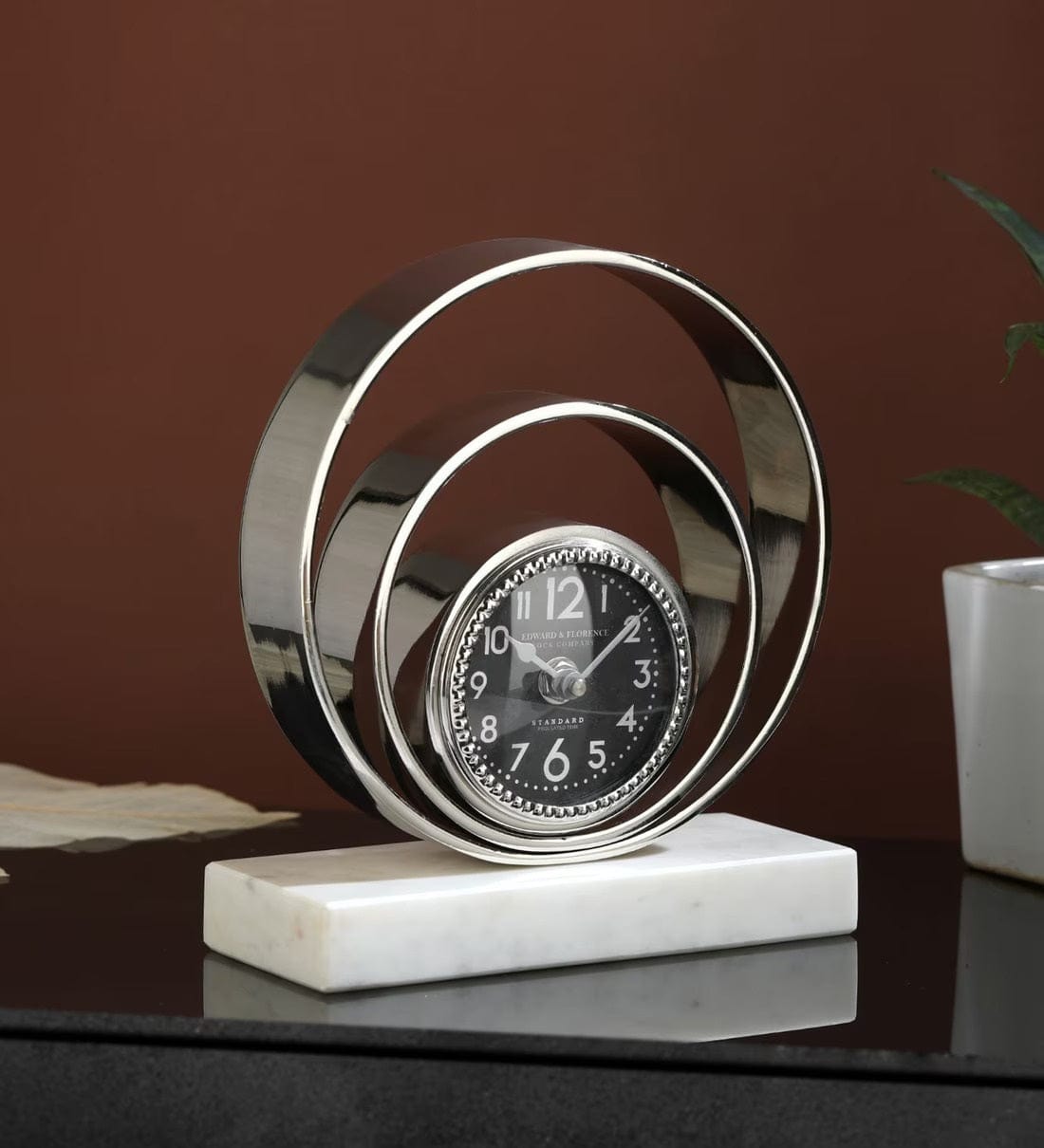 Rings Of Saturn Silver Aluminium Table Clock,