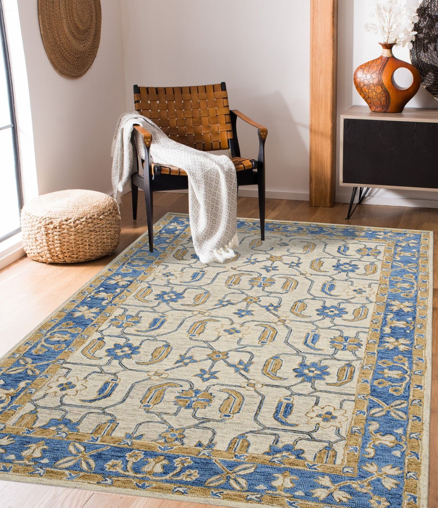 Royal Blue Wool Romania 8X10 Feet Hand-Tufted Carpet - Rug