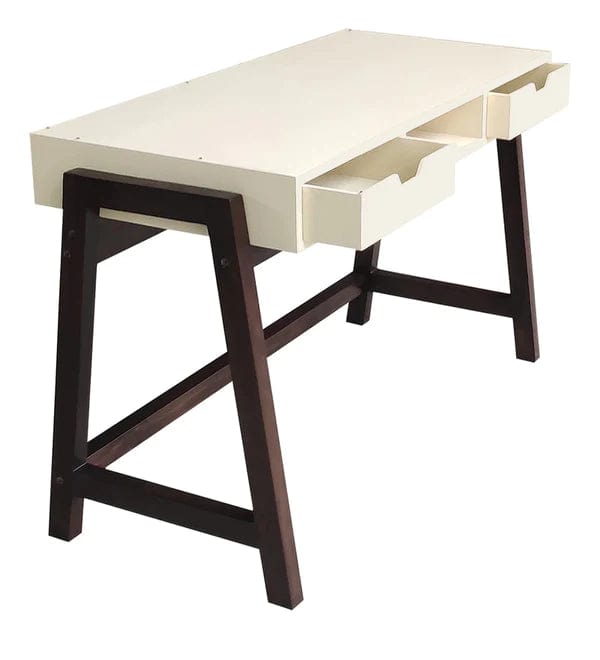 Milan Writing Table in Off White & Brown Colour