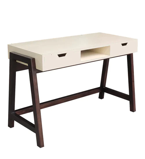 Emily Writing Table in Off White & Brown Colour