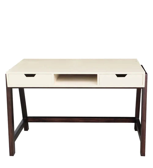 Emily Writing Table in Off White & Brown Colour